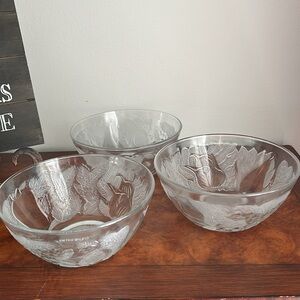 Set of 3 Vintage KIG Indonesia - Glass Fruit Bowls-raised pattern-frosted